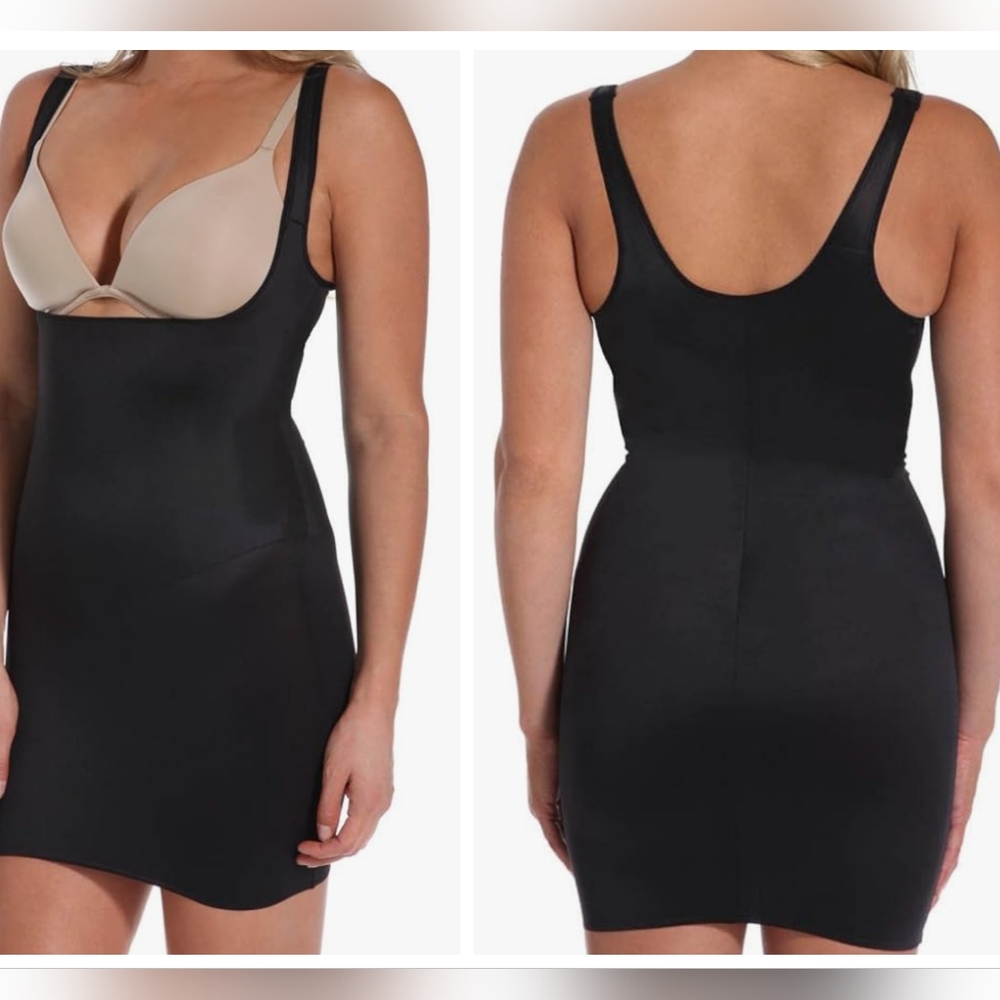 TC Dress Shapewear Slip Firm Control Black Stay-put Silicone Edge Lining Sz Sm - Picture 2 of 11